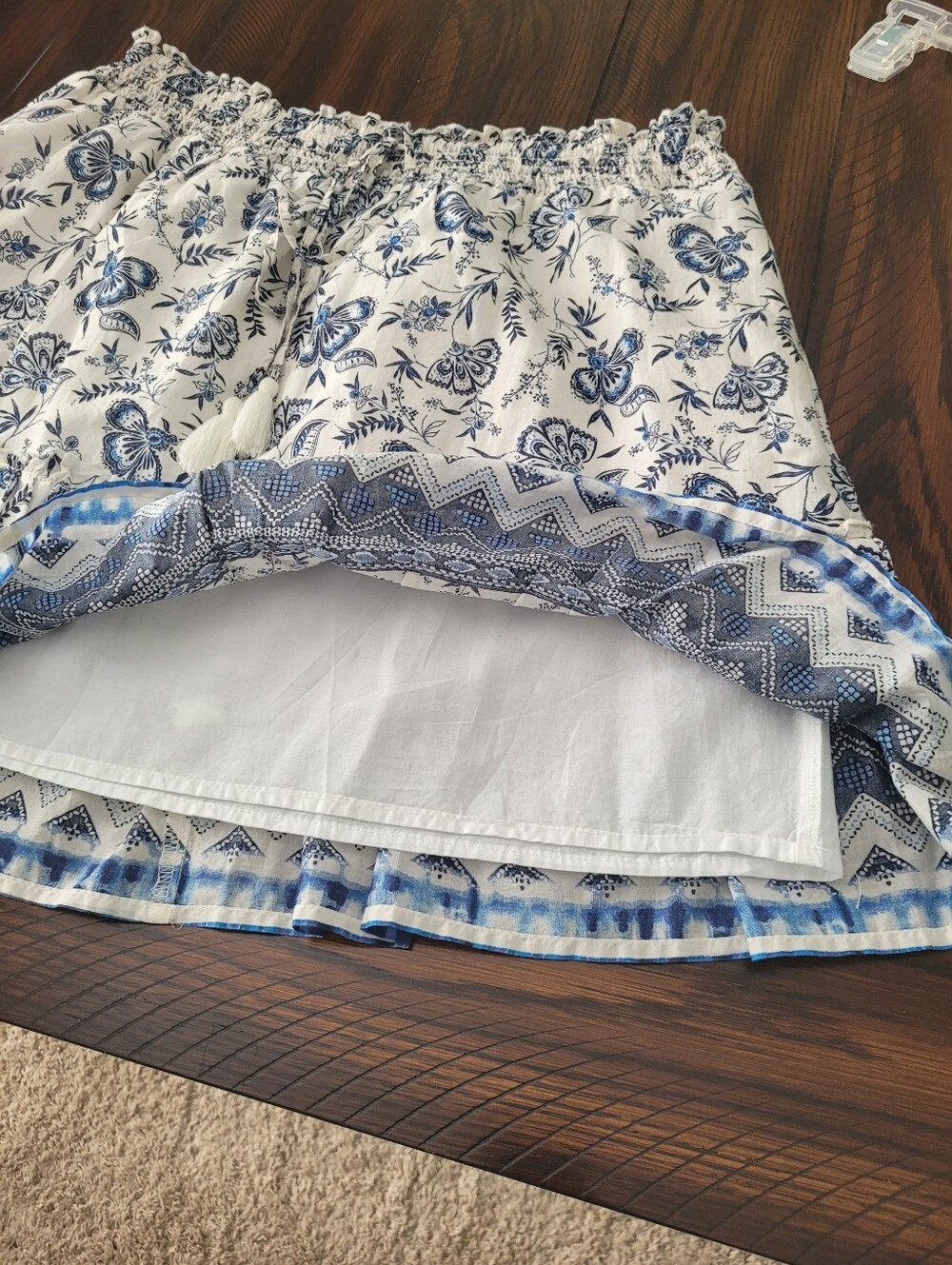 BeachLunchLounge 100% Cotton Mini Skirt Blue White Lined Size L Floral Casual - Picture 12 of 13